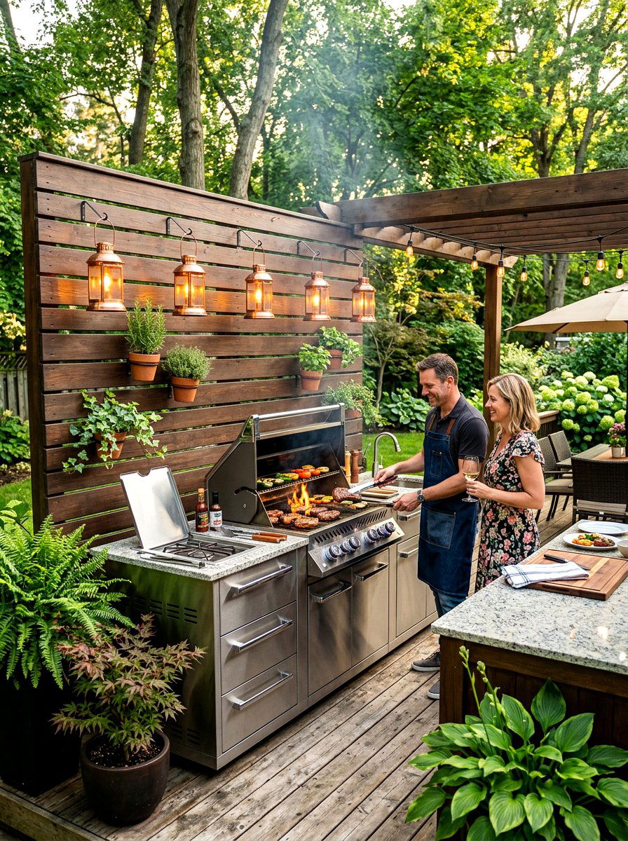 Privacy Screen Grill - 30 deck grill station ideas