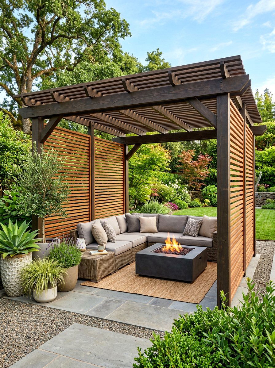 Privacy Screen Pergola - 30 fire pit pergola ideas