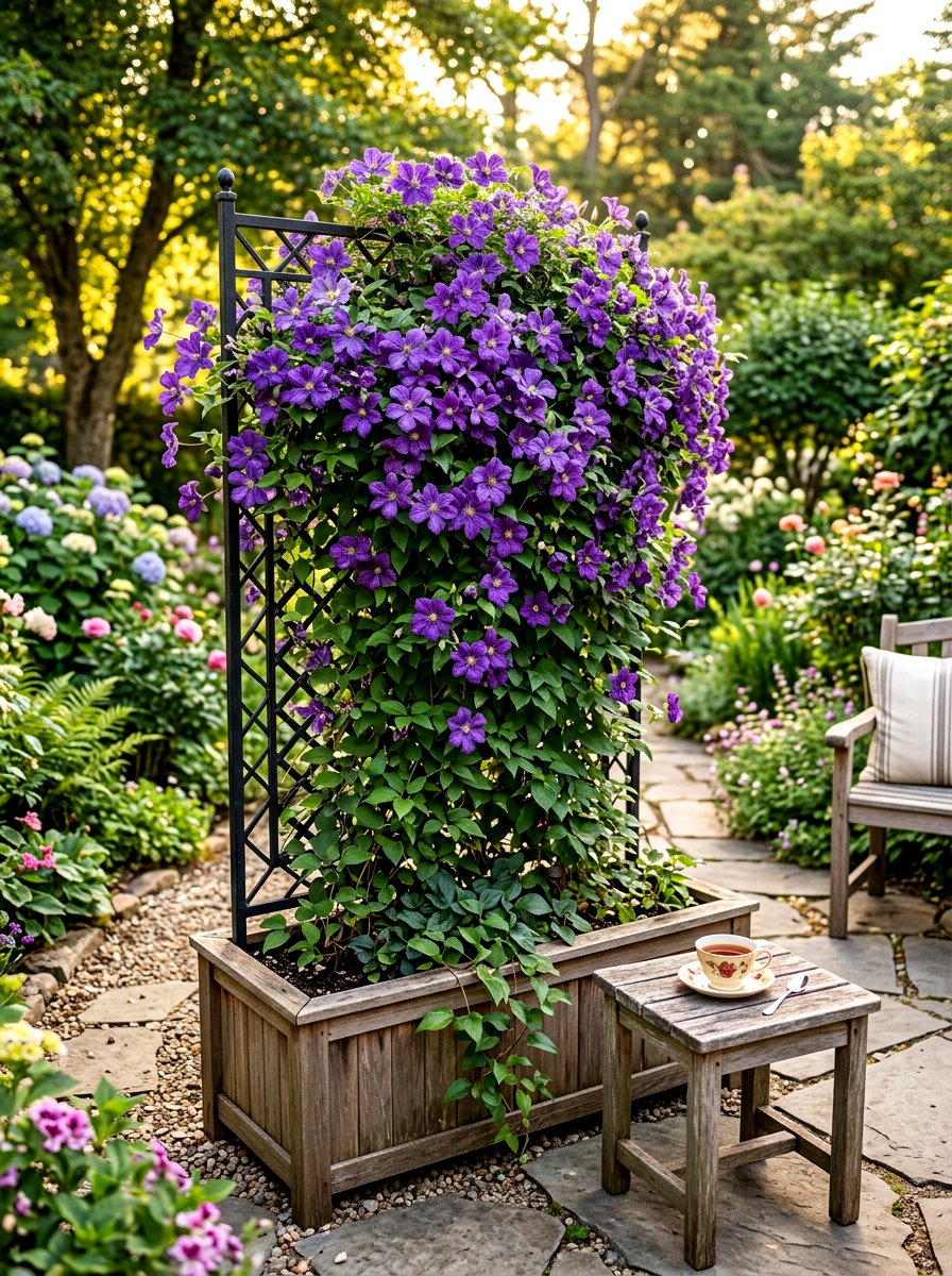 Privacy Screen Planter With Clematis - 30 balcony privacy planter ideas