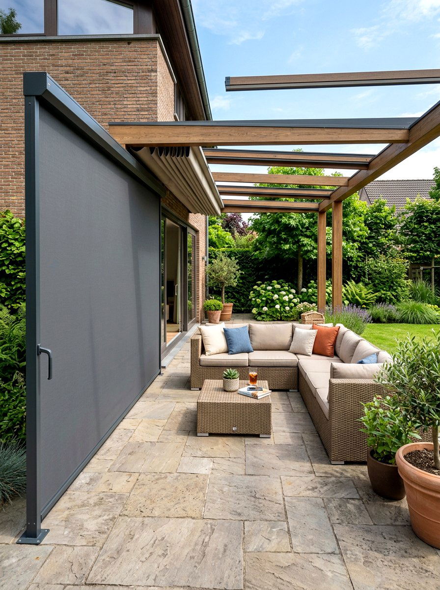 Privacy Screen Side Canopy - 30 retractable canopy patio ideas