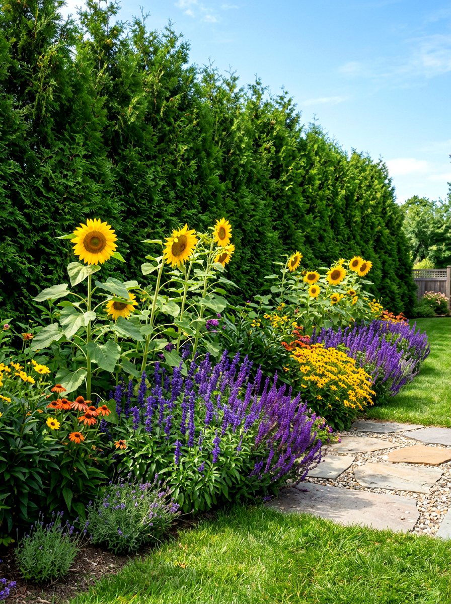Privacy Screen With Perennials - 30 layered hedge front yard ideas
