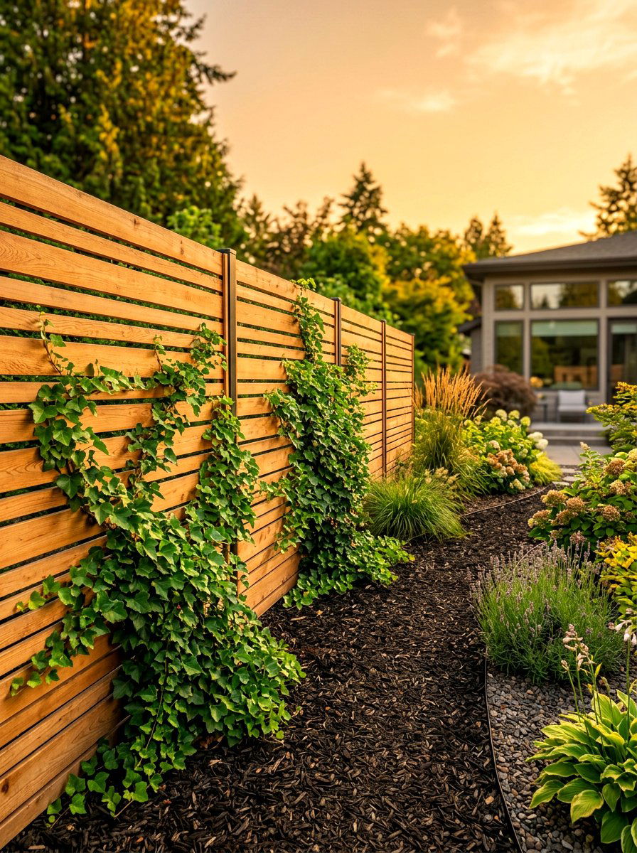 Privacy Slat Fence - 30 side yard landscaping ideas