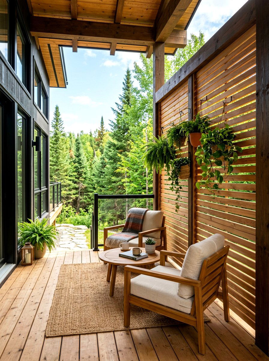 Privacy Slat Wall - 30 chalet porch ideas