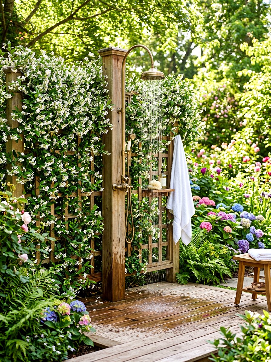 Privacy Trellis Shower - 30 outdoor shower ideas