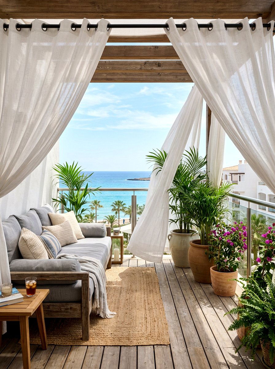 Privacy curtains - 30 apartment deck ideas