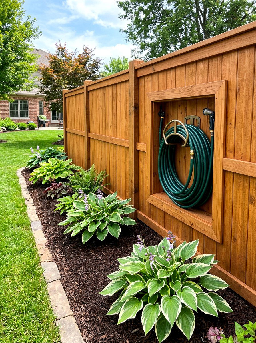 Privacy fence hose nook - 30 hose reel hideaway ideas