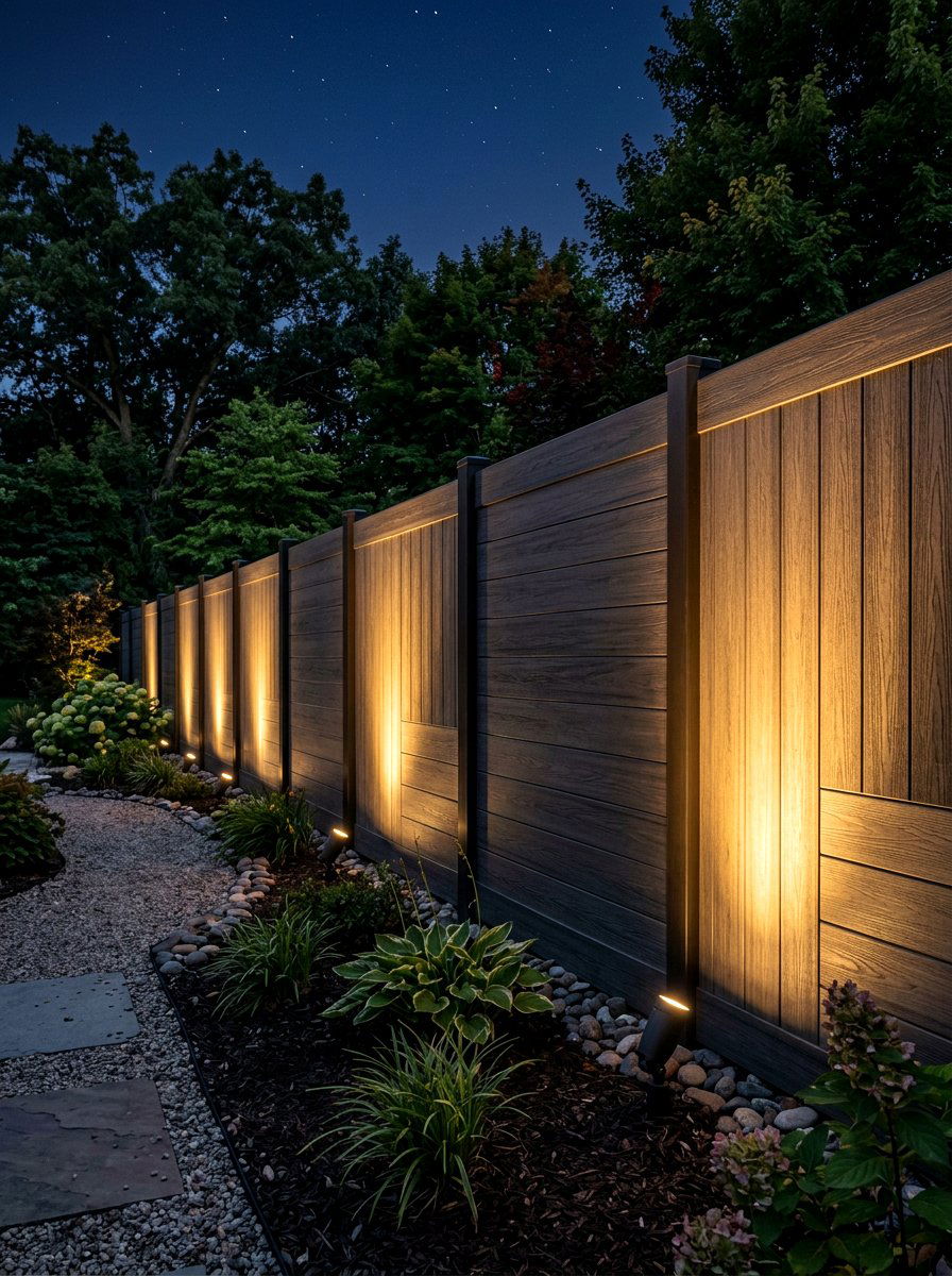 Privacy fence uplighting - 30 fence lighting ideas