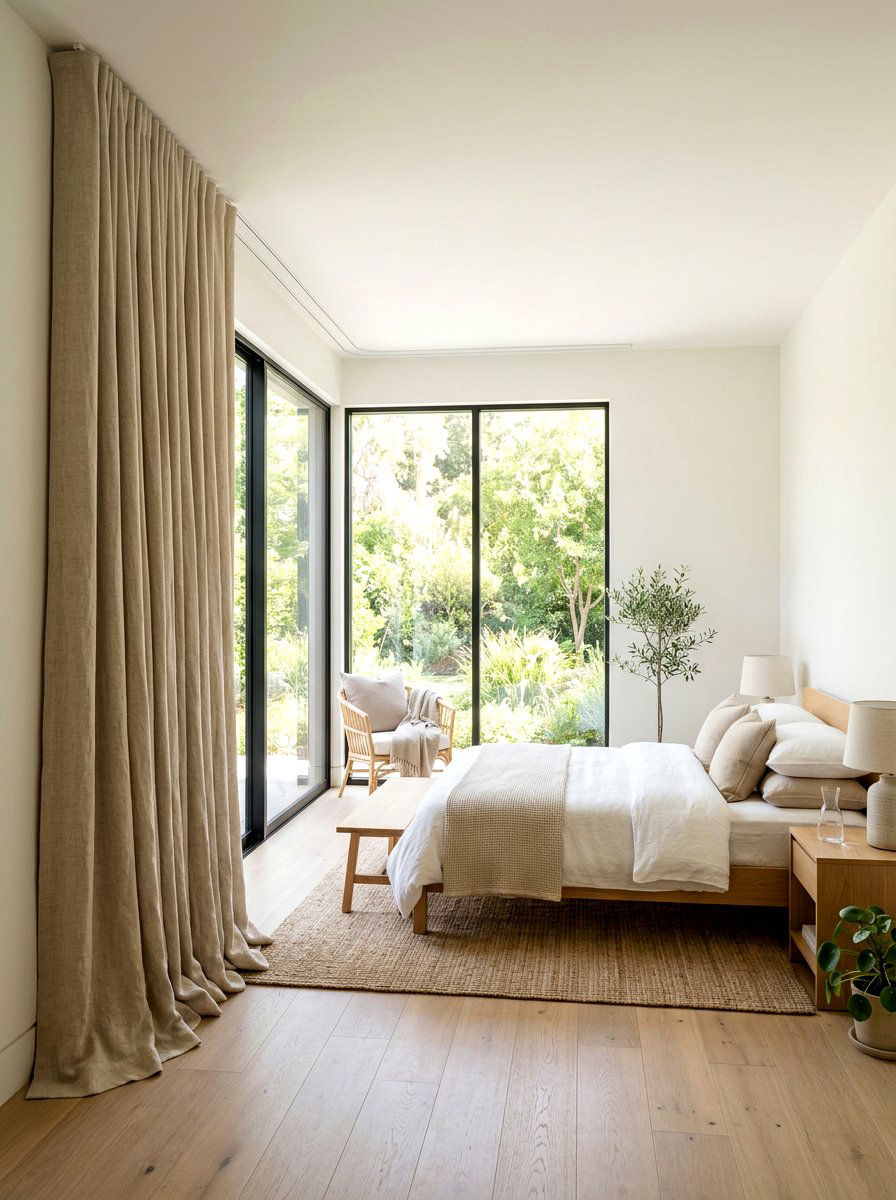 Privacy focused linen curtains for windows - 30 phone free bedroom ideas for adults