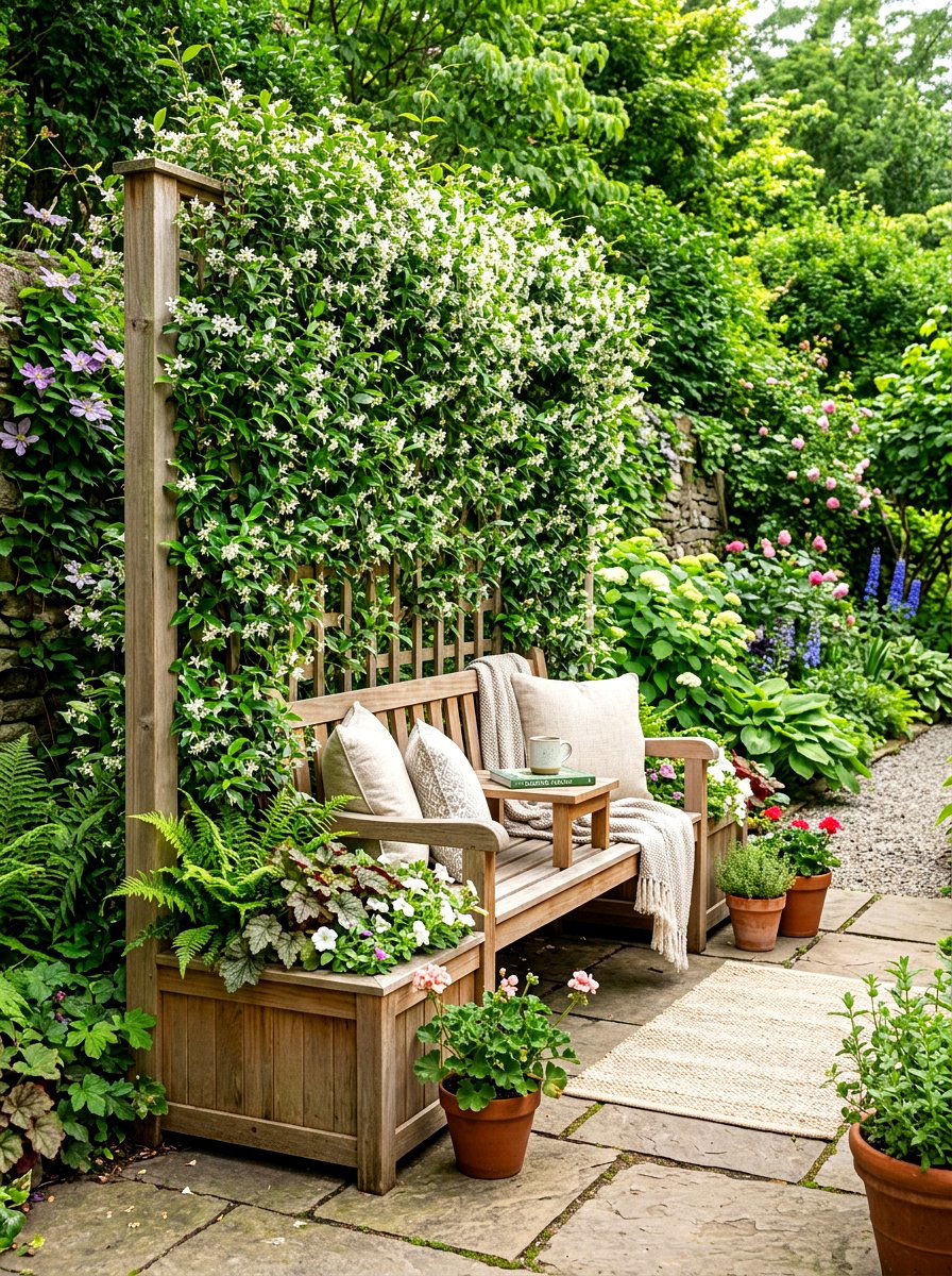 Privacy planter bench - 30 patio bench with planter ideas