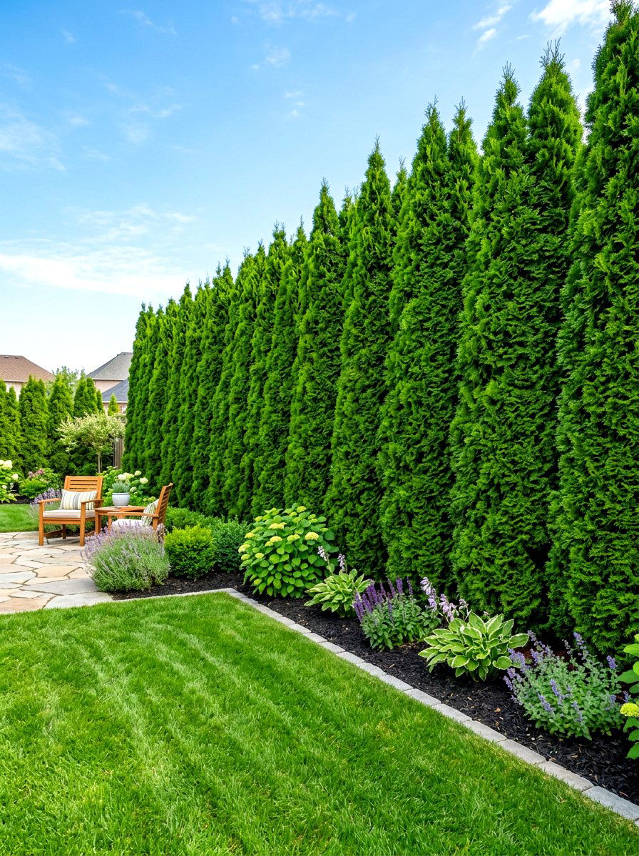 Privacy screen arborvitae - 30 evergreen front yard ideas