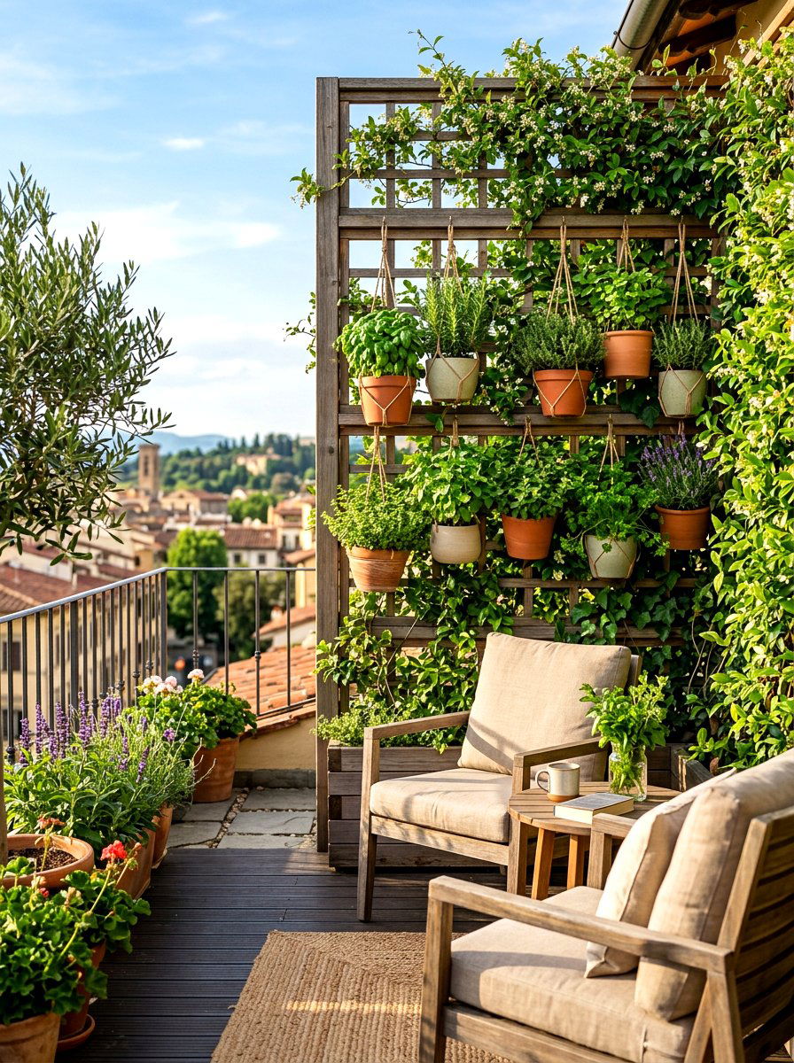 Privacy screen herb garden - 30 balcony herb box ideas