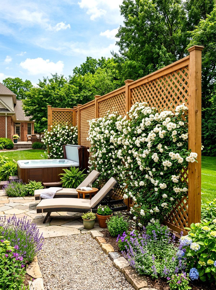 Privacy screen lattice - 30 climbing rose trellis ideas