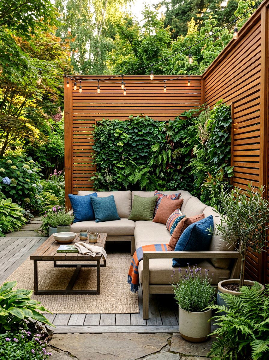 Privacy screen lounge - 30 backyard club lounge ideas