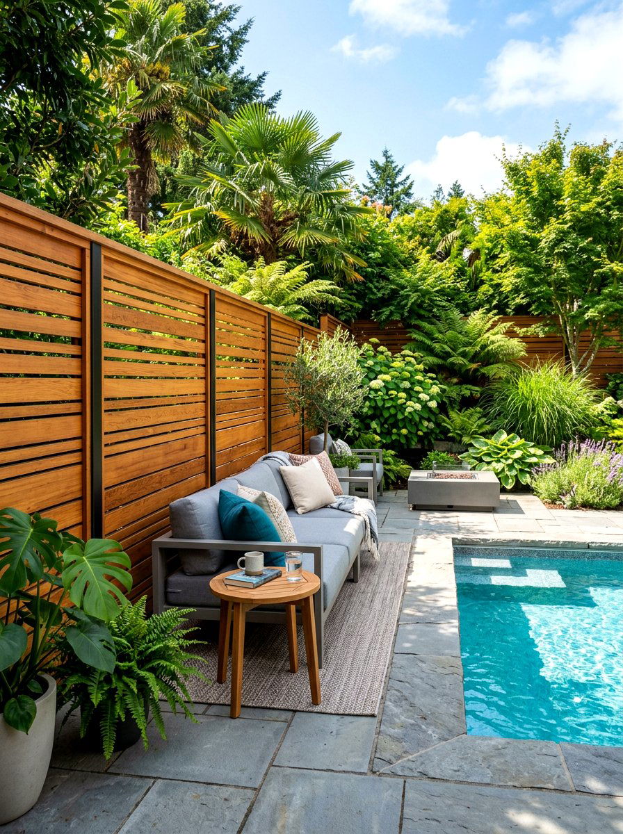 Privacy screen pool patio - 30 small poolside patio ideas