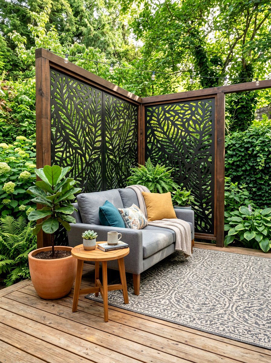 Privacy screen seating area - 30 small courtyard seating ideas