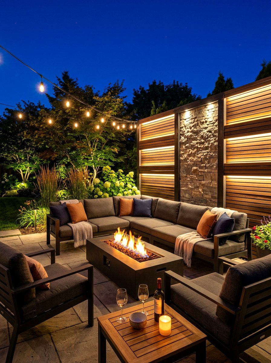Privacy wall lighting - 30 walled garden backyard ideas