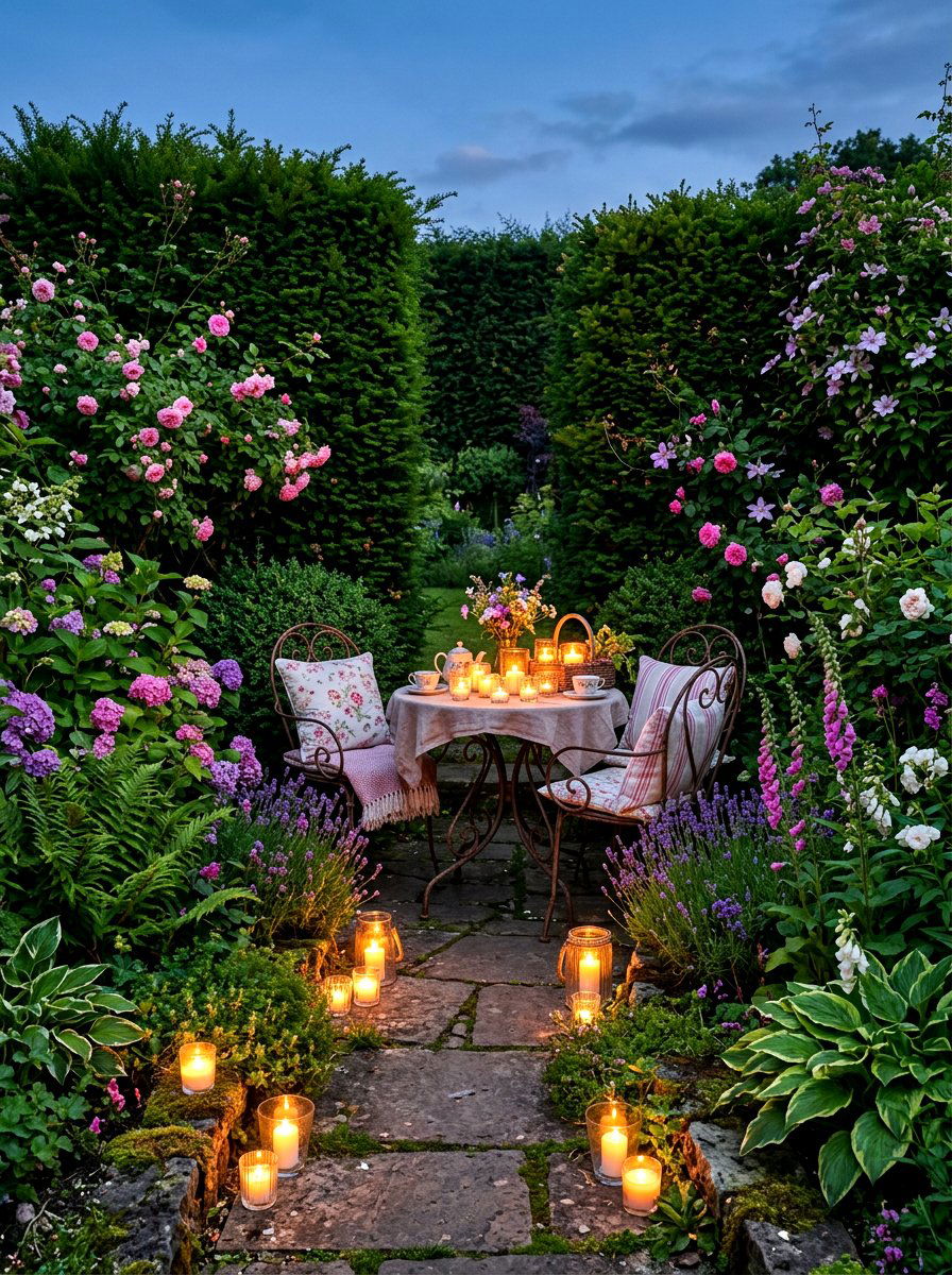 Private Garden Corner - 30 backyard candlelight dinner ideas