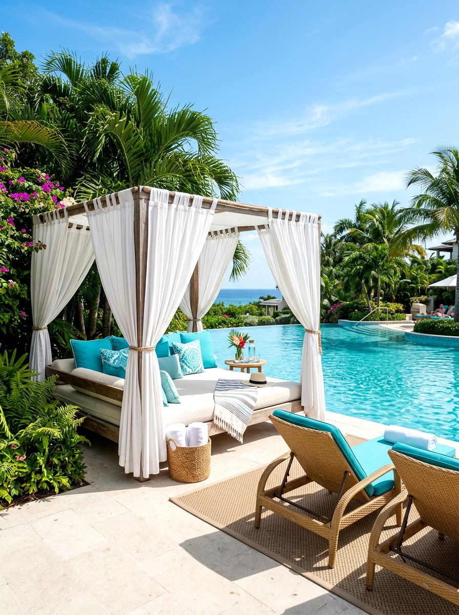 Private Poolside Cabana Lounge - 30 luxury patio lounge ideas