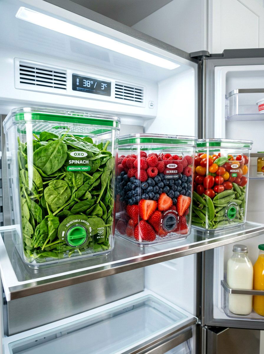 Produce freshness saver bins - 30 aesthetic fridge organization ideas