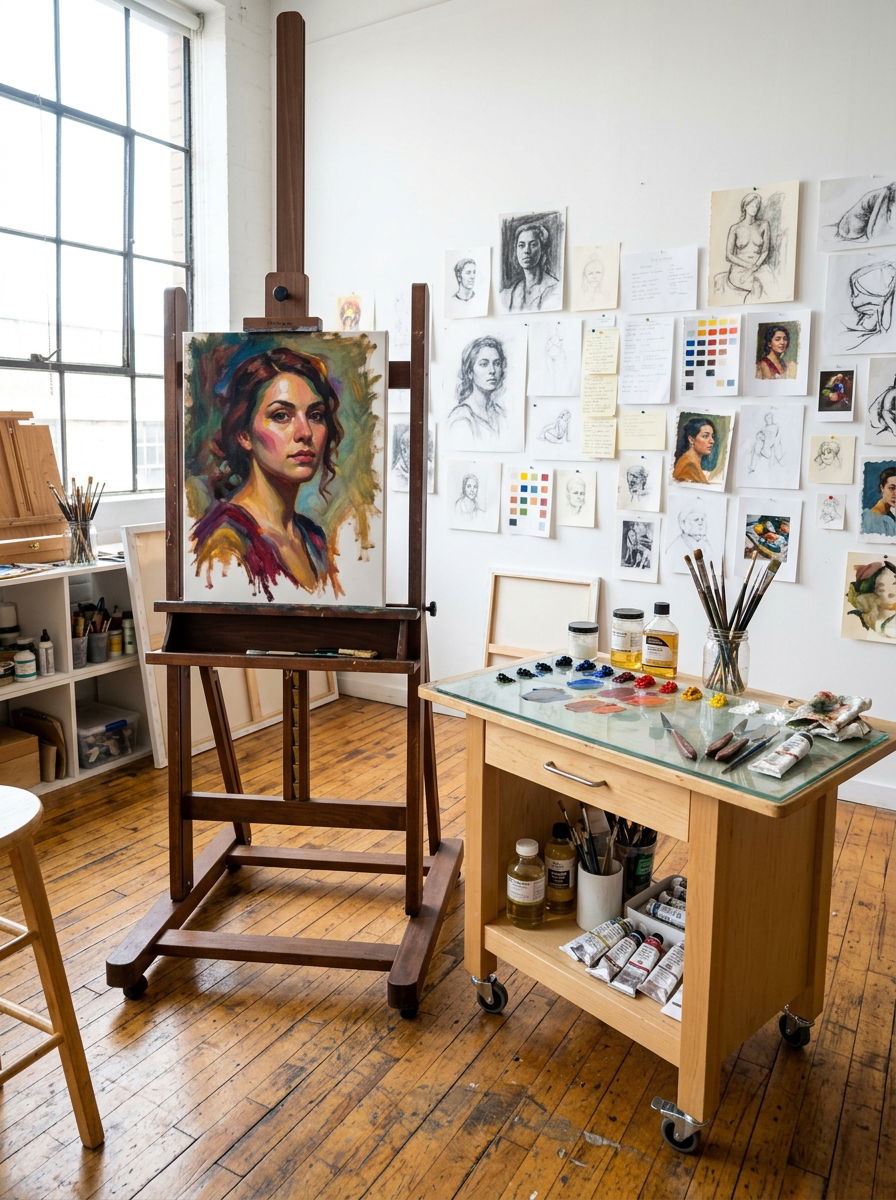 Professional Easel Station - 30 painting studio ideas