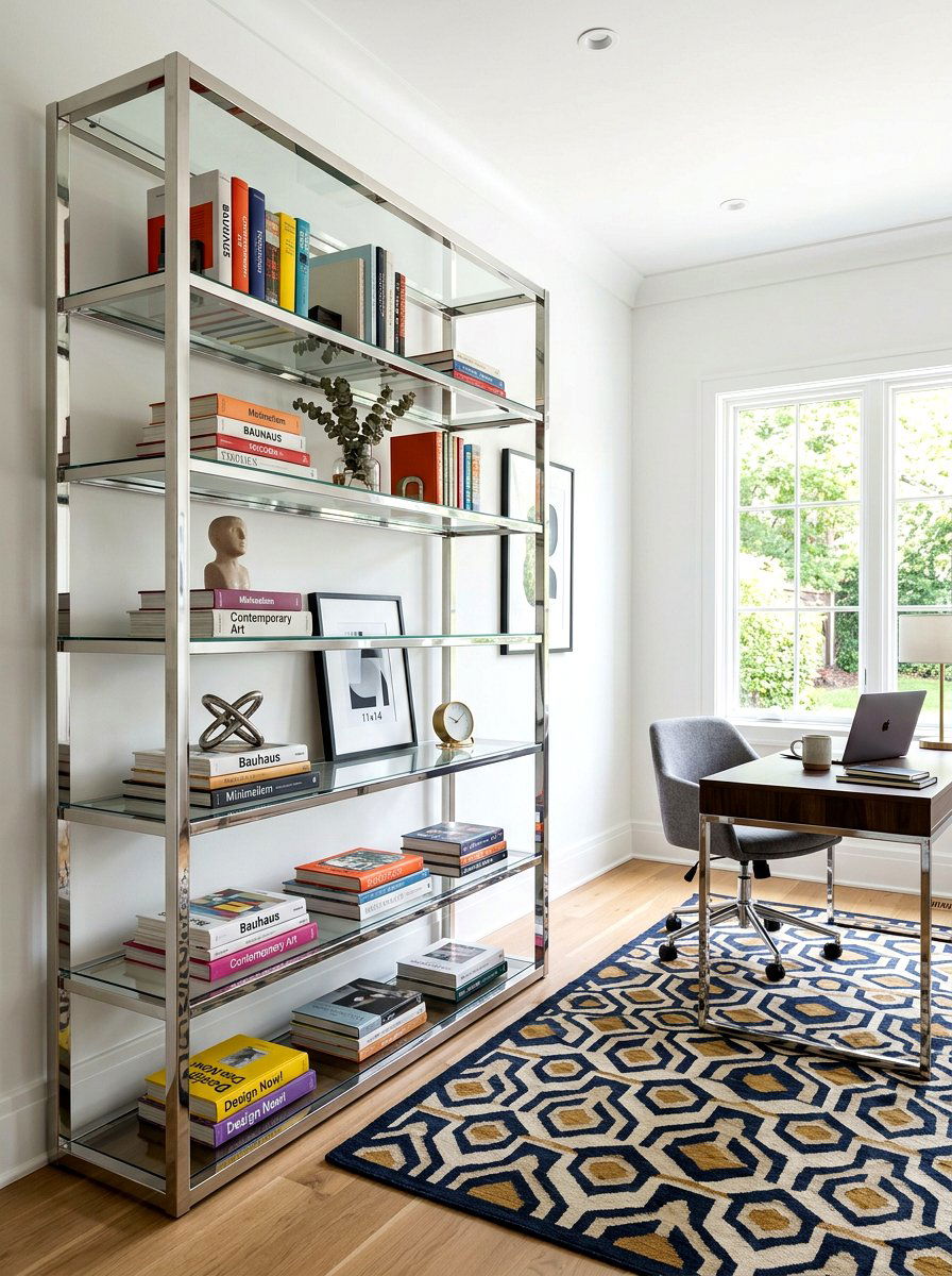 Professional Study Chrome Bookshelf - 30 chrome accent furniture ideas