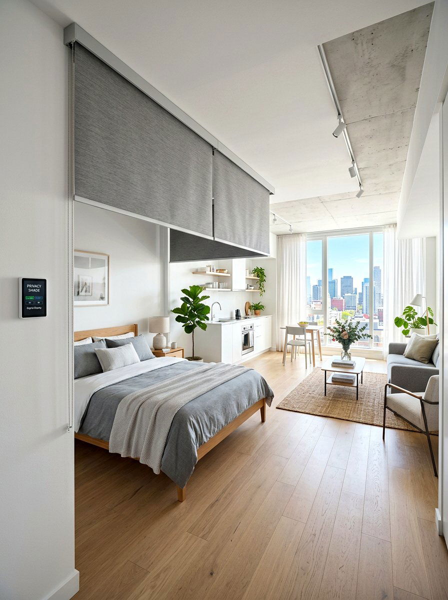 Programmable Privacy Shades Studio Apartment - 30 smart shade bedroom ideas