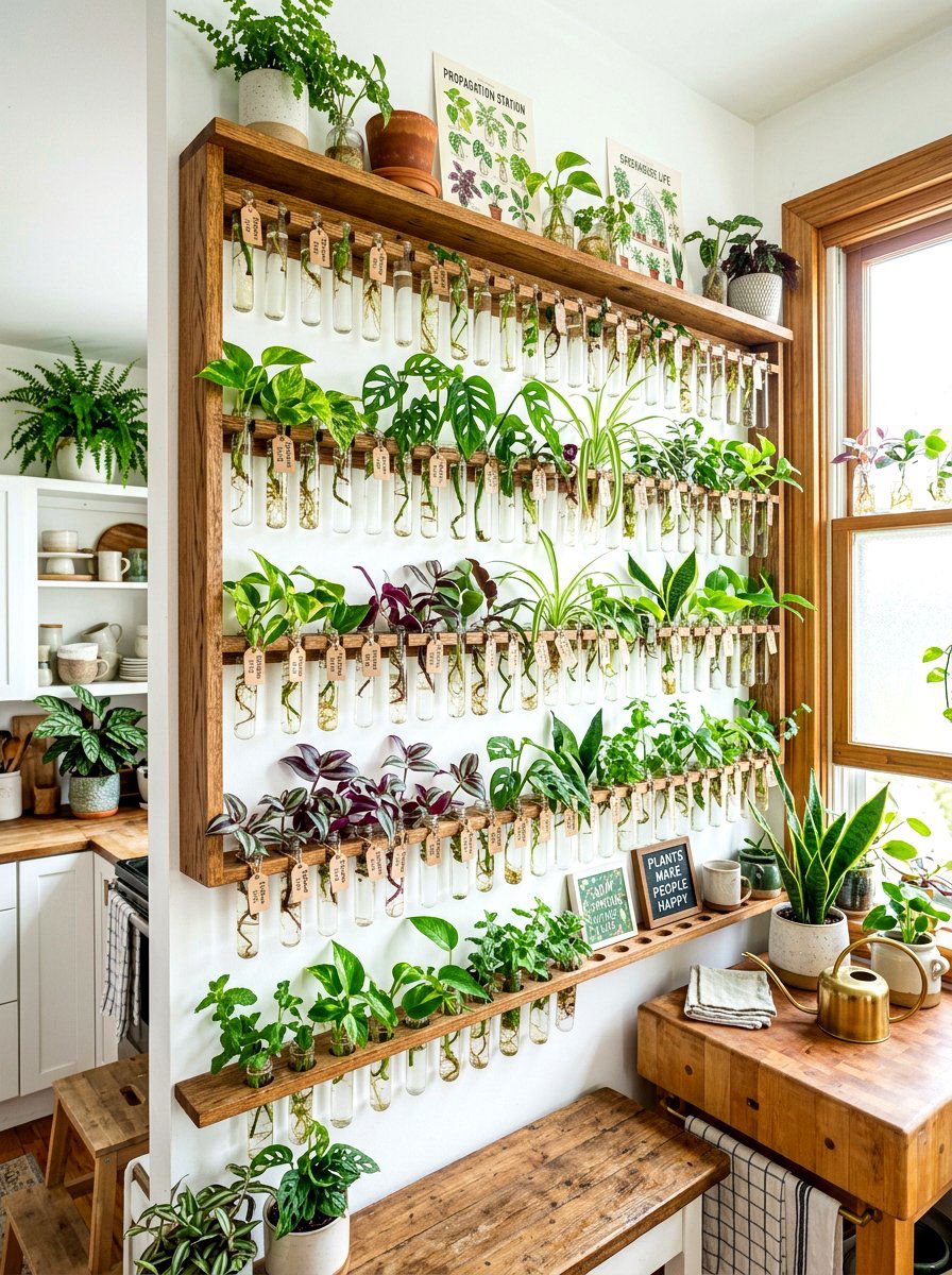 Propagation jars wall - 30 indoor plant decor ideas