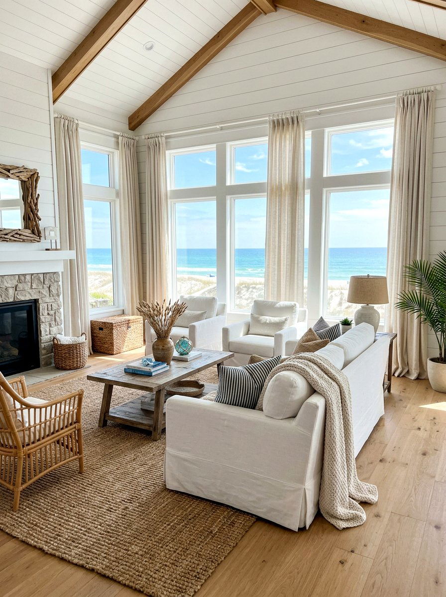 Puddled Linen Curtains - 30 dramatic drapery living room ideas