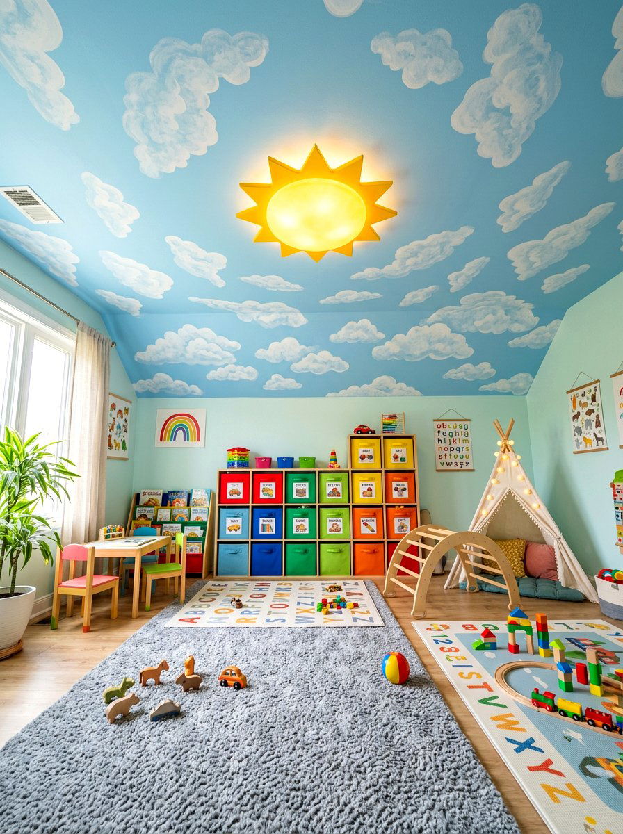 Puffy Cloud Playroom - 30 wallpaper ceiling ideas