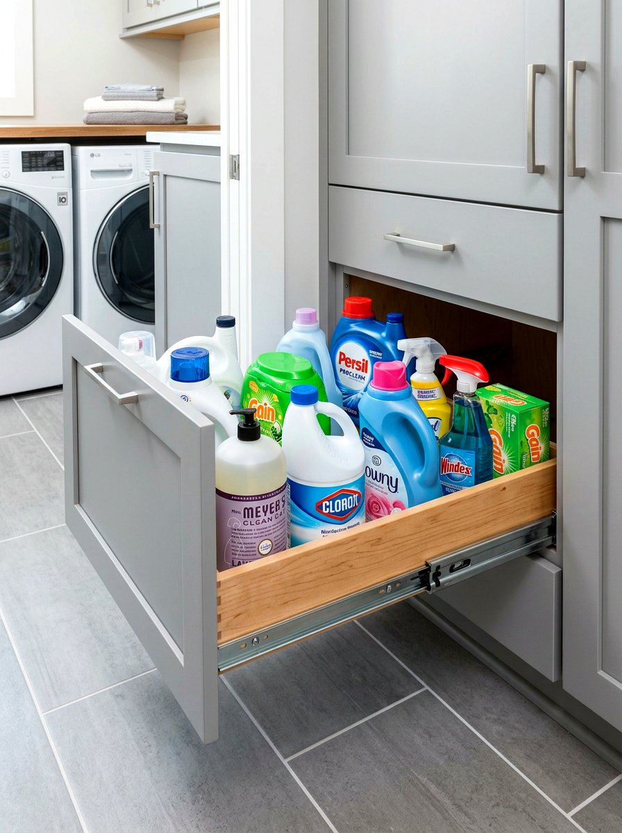 Pull Out Cabinet Drawer - 30 cleaning closet organization ideas