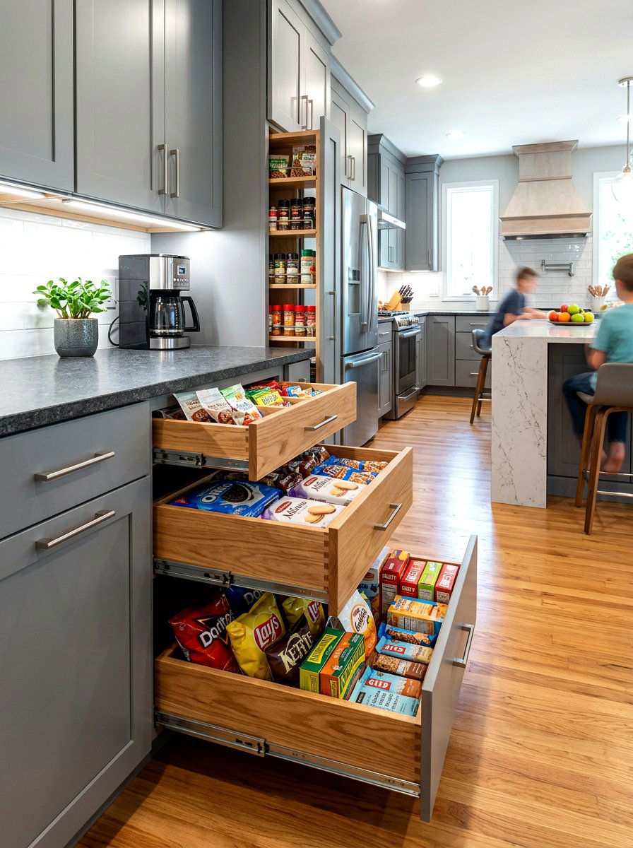 Pull Out Cabinet Drawer - 30 snack pantry ideas