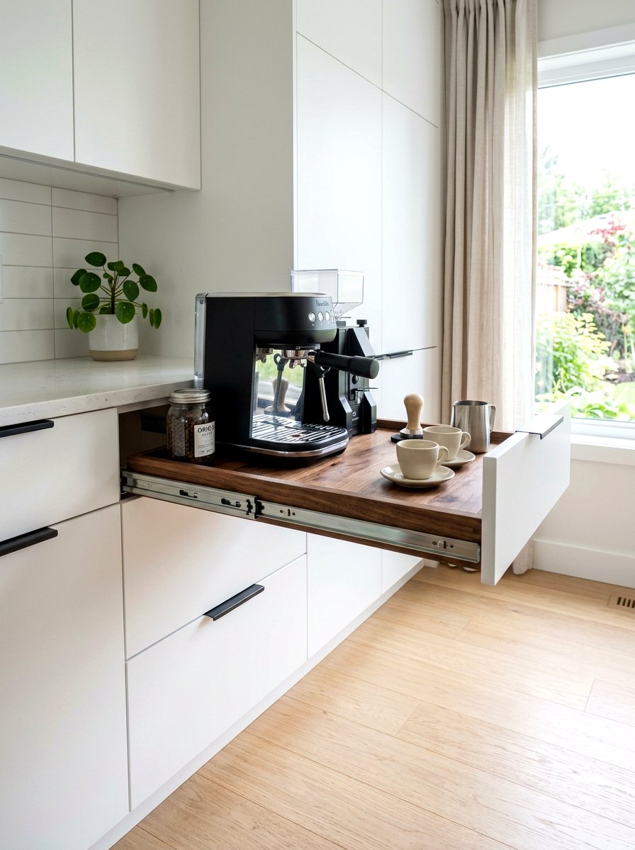 Pull Out Coffee Shelf - 30 coffee nook pantry ideas