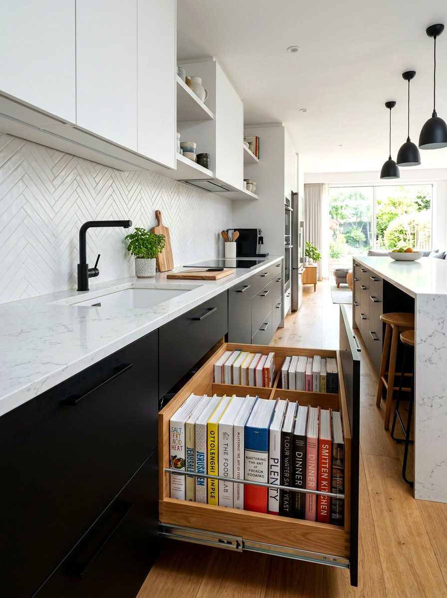 Pull Out Cookbook Drawer - 30 cookbook display kitchen ideas