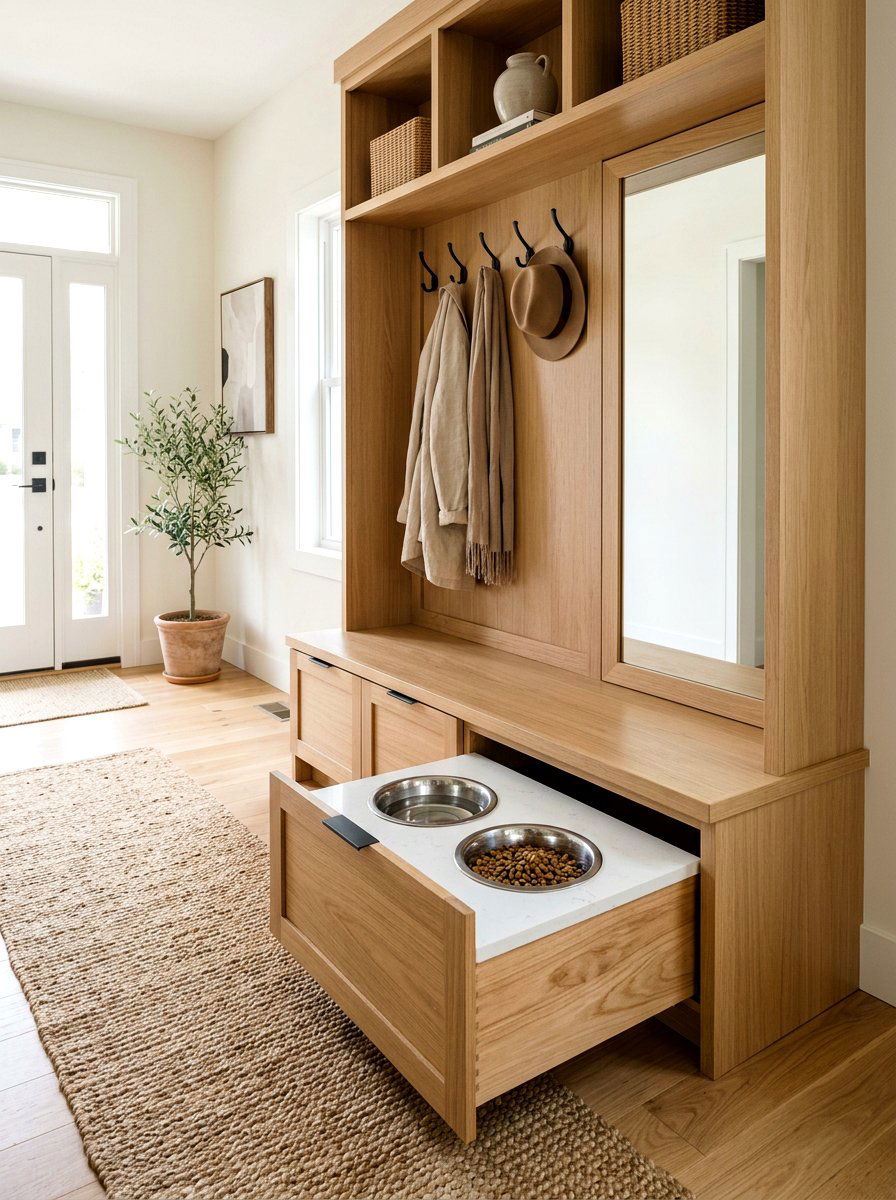 Pull Out Dog Bowl Drawer - 30 entryway pet station ideas
