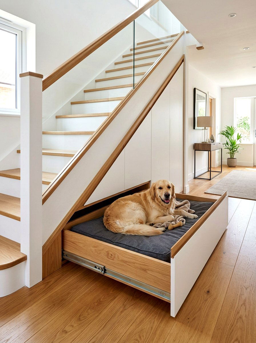 Pull Out Dog Crate Drawer - 30 under stairs dog nook ideas