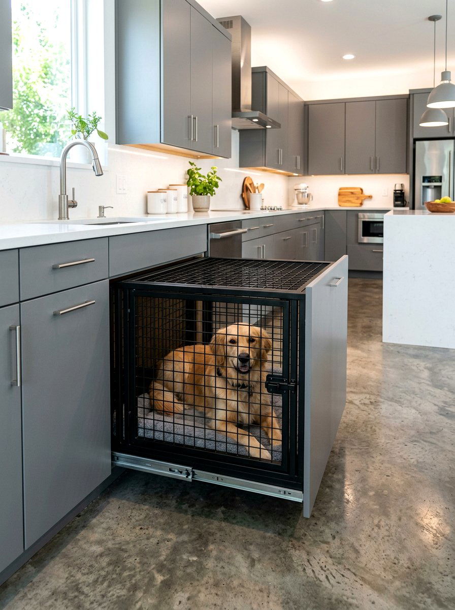Pull Out Dog Crate - 30 built in dog crate ideas