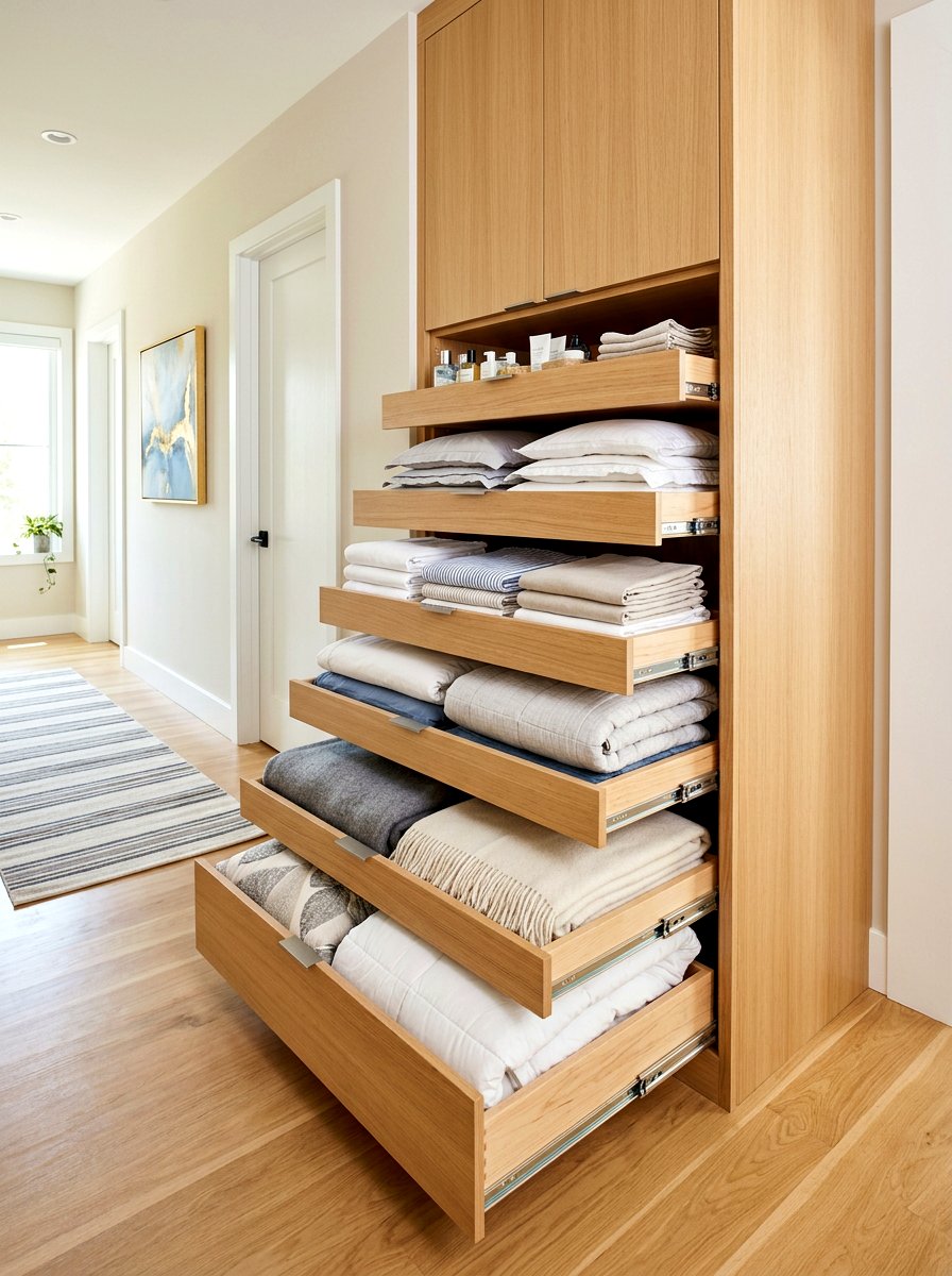 Pull Out Drawer Cabinet - 30 hallway linen closet ideas