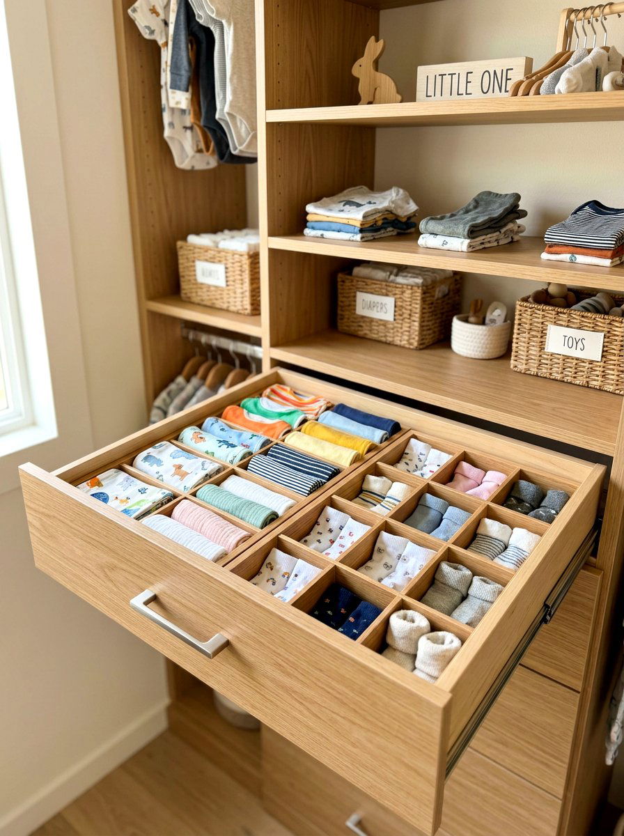 Pull Out Drawer Organizer - 30 nursery closet ideas