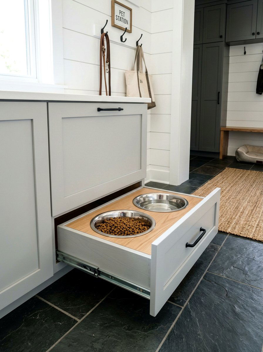 Pull Out Feeding Drawer - 30 mudroom pet station ideas