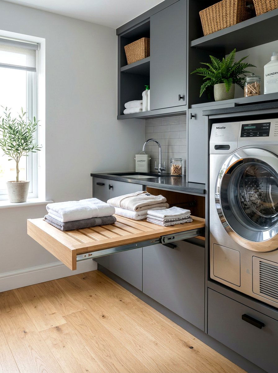 Pull Out Laundry Folding Shelf - 30 folding station laundry ideas