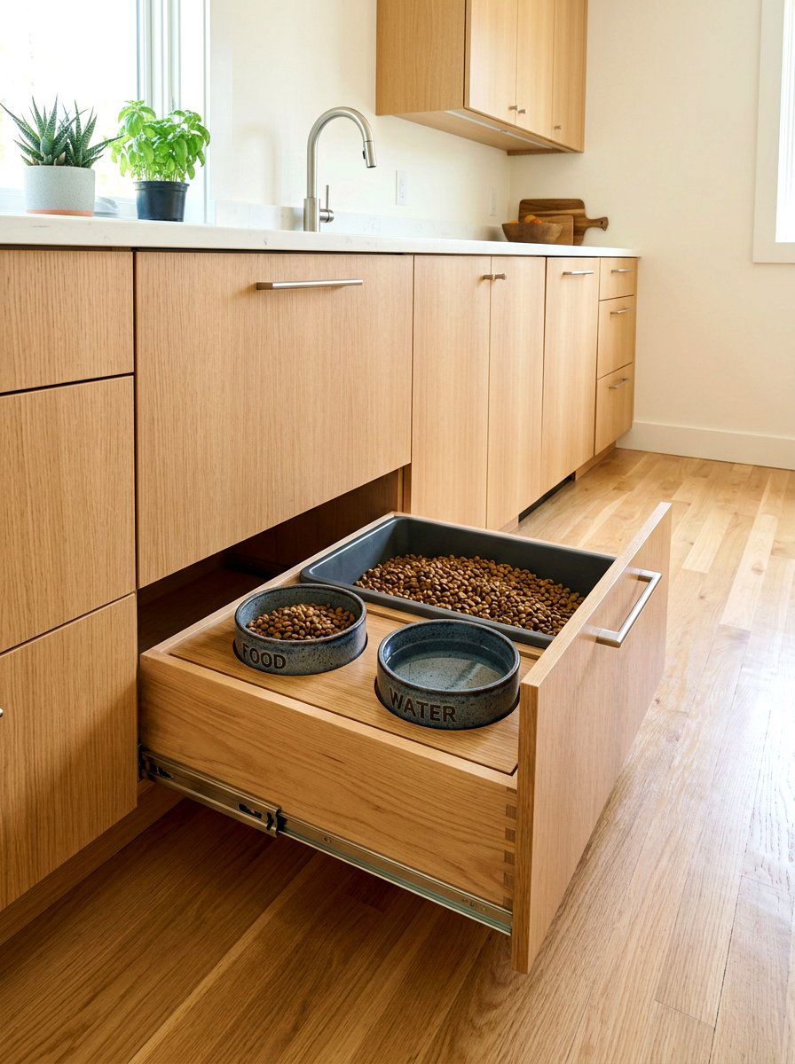 Pull Out Pet Food Drawer - 30 aesthetic pet station kitchen ideas
