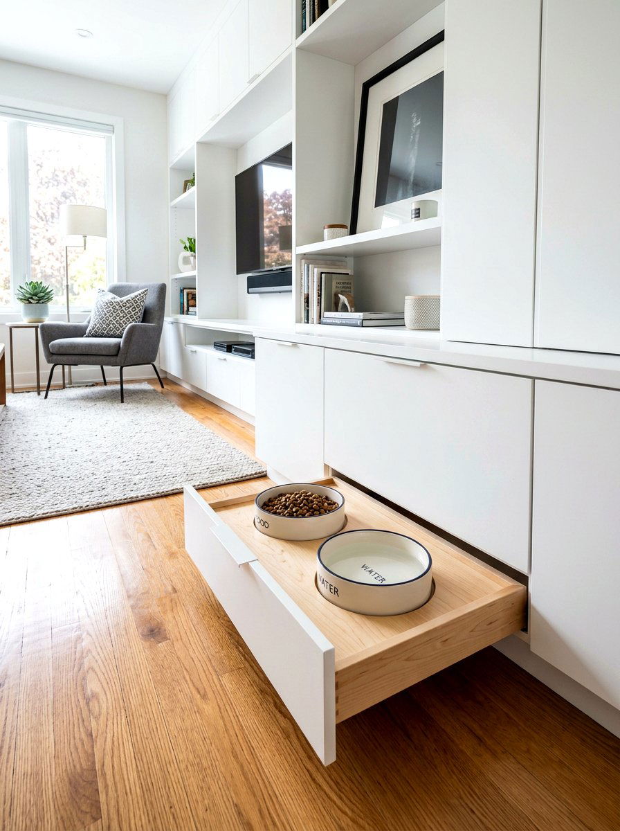 Pull Out Pet Food Drawer - 30 pet corner living room ideas