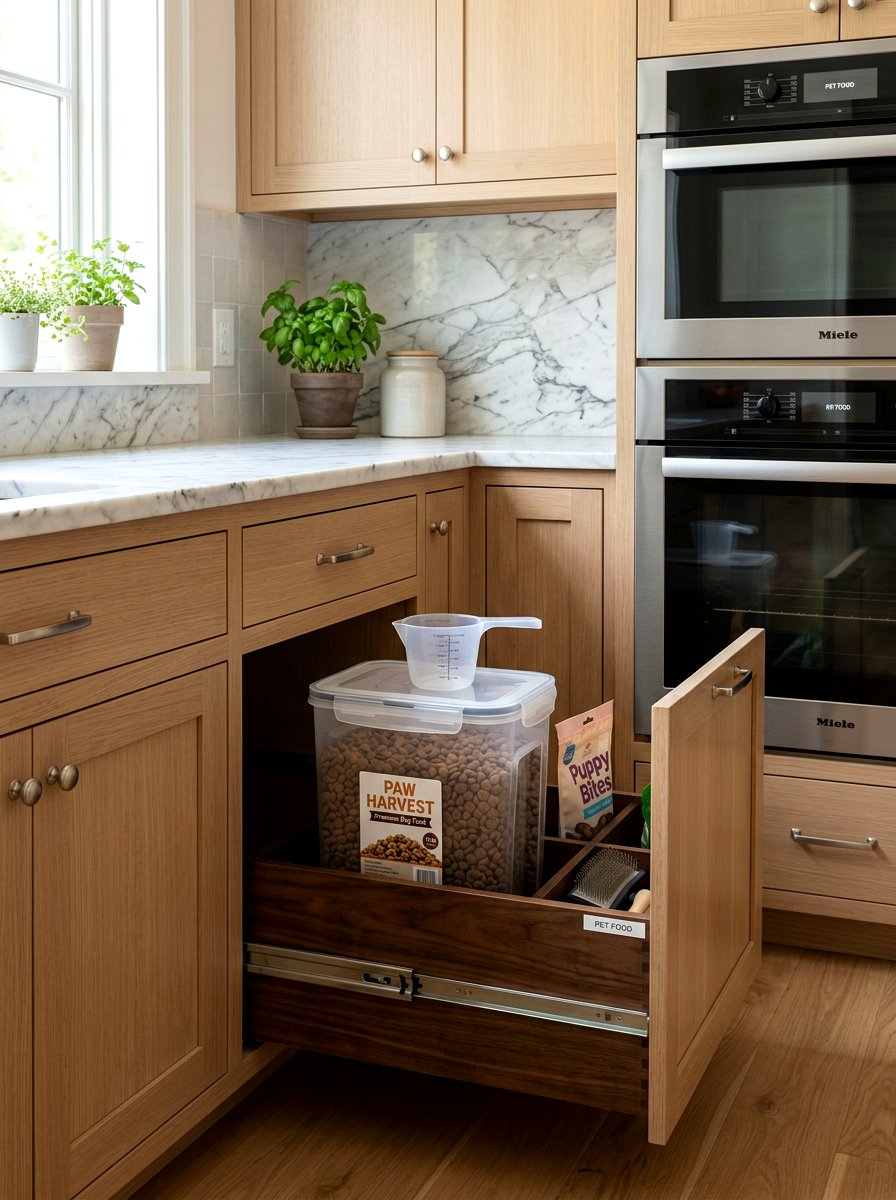 Pull Out Pet Food Storage Drawer - 30 pet feeding station ideas