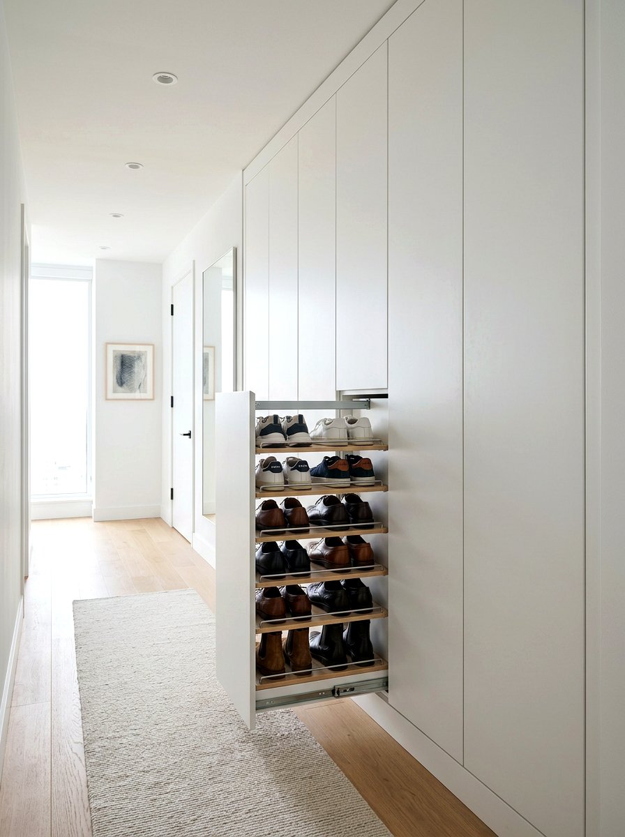 Pull Out Shoe Drawers - 30 apartment shoe wall ideas