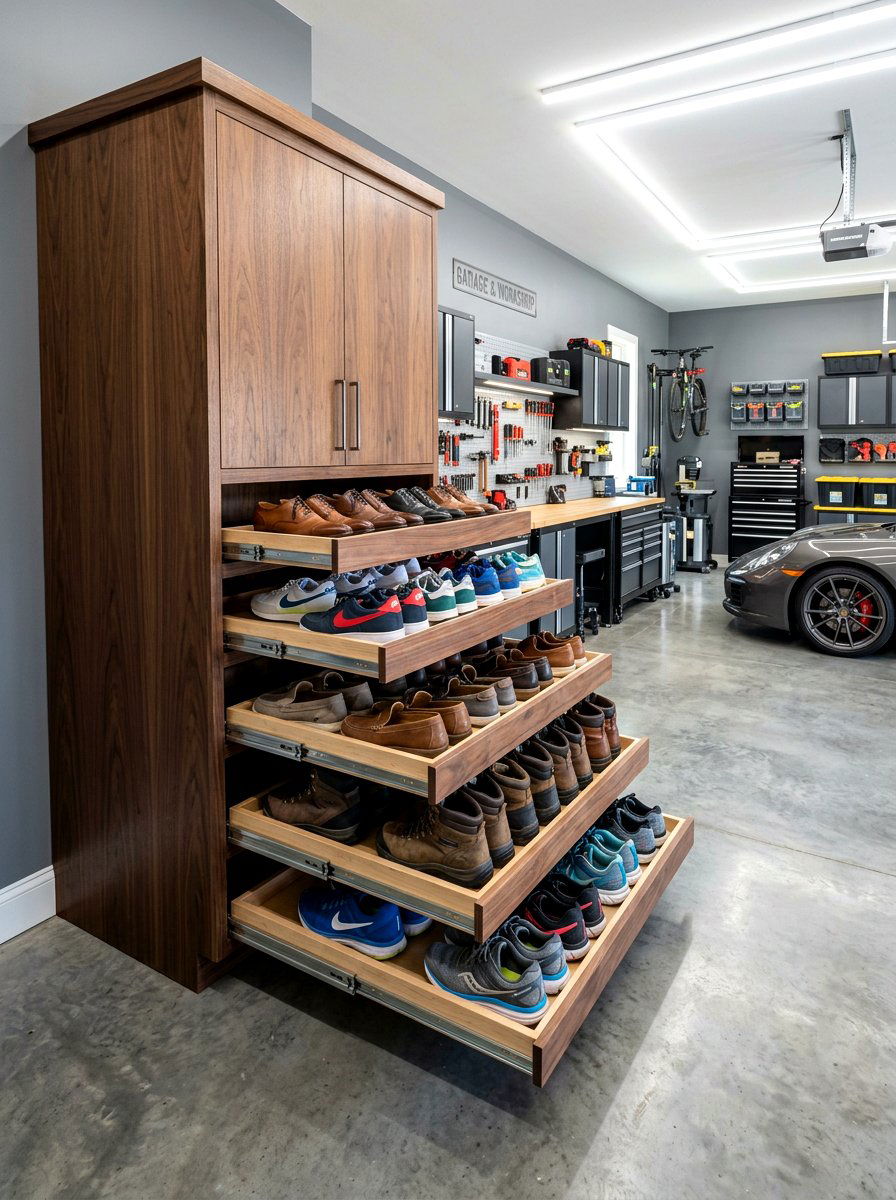 Pull Out Shoe Shelves - 30 garage shoe storage ideas