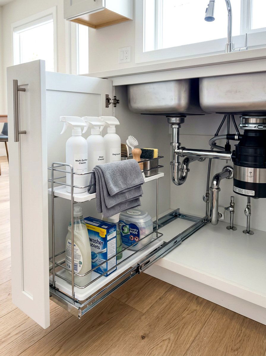 Pull Out Sliding Cabinet System - 30 under sink kitchen organization ideas