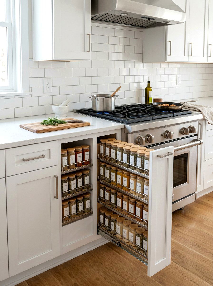 Pull Out Spice Rack - 30 concealed kitchen storage ideas