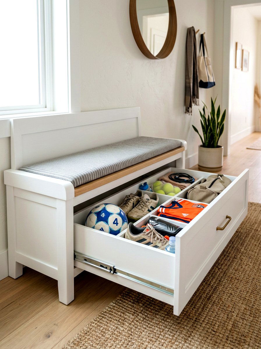 Pull Out Storage Drawer - 30 slim foyer storage ideas