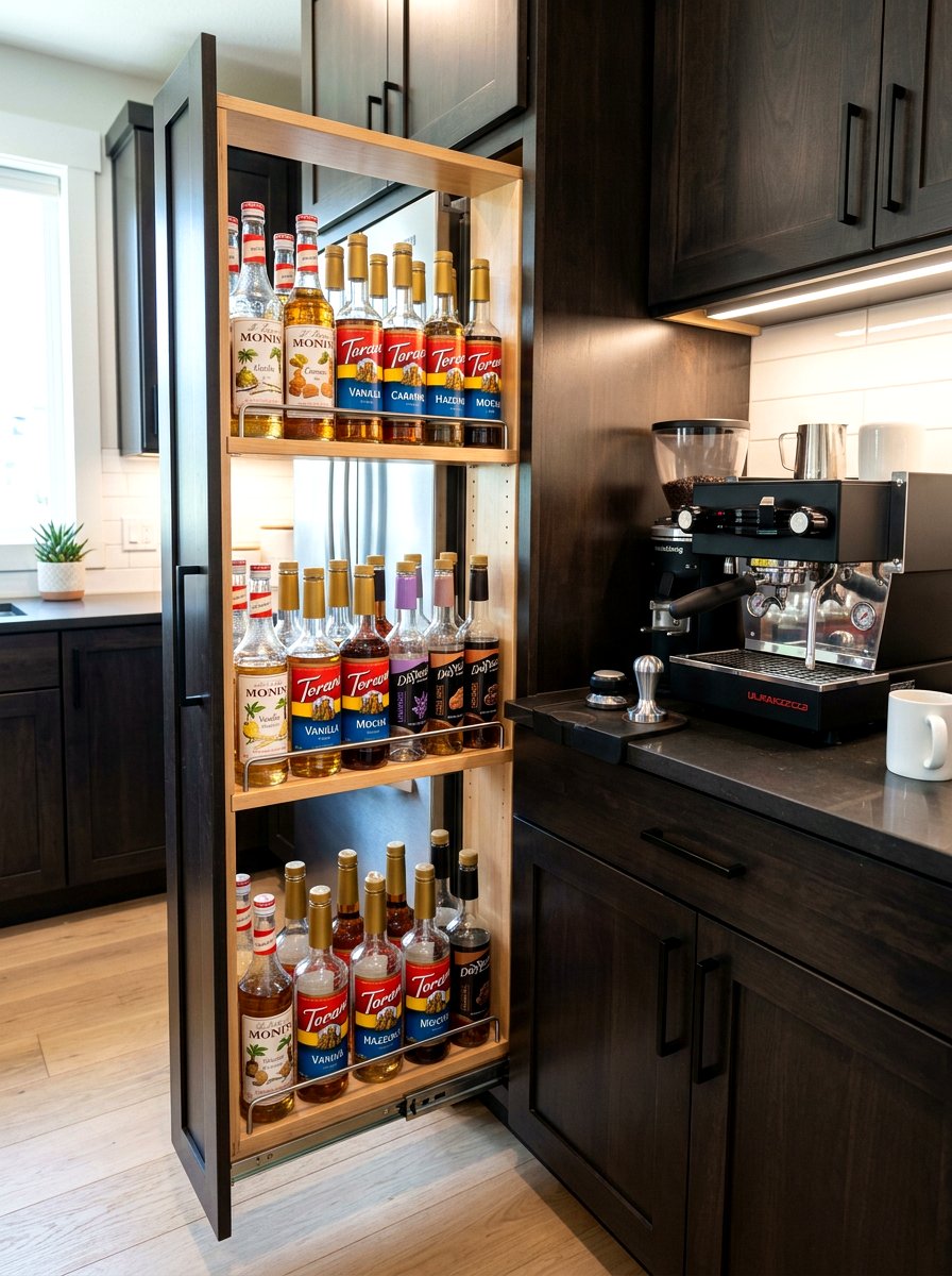 Pull Out Syrup Rack - 30 kitchen beverage center ideas