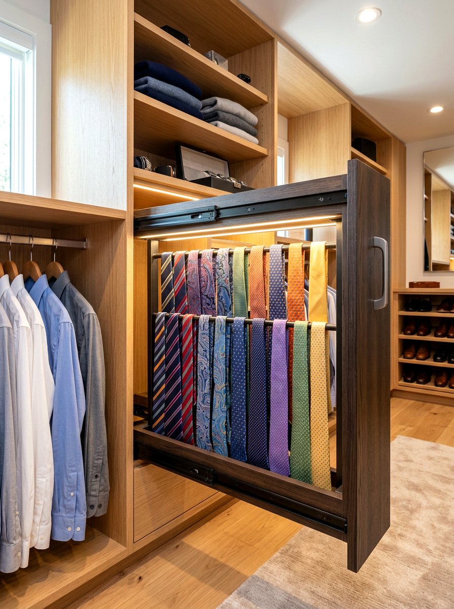Pull Out Tie Rack - 30 tie storage ideas